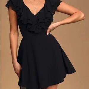 Lulu's True Affection Black Ruffled Skater Dress